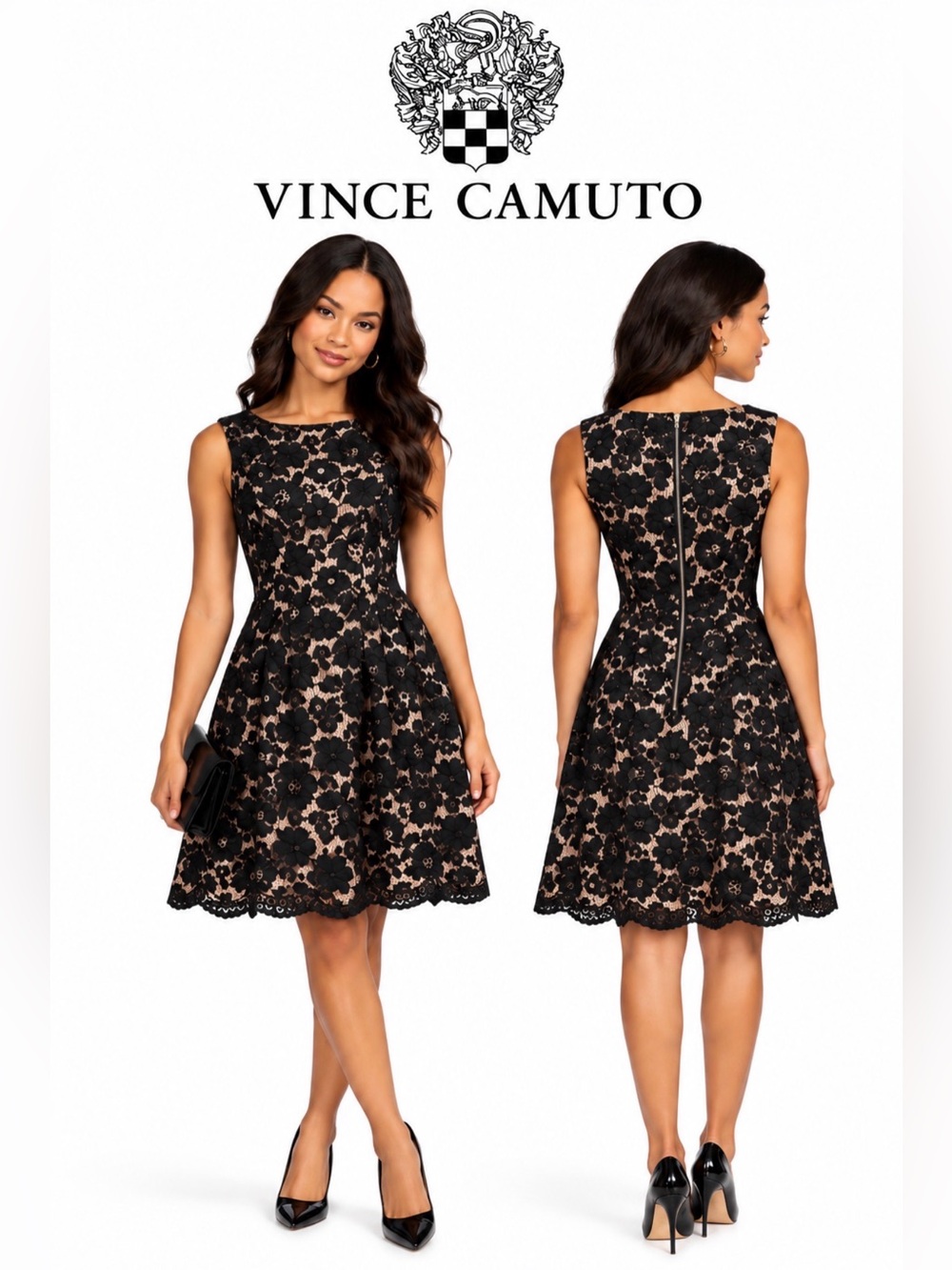 Vince Camuto Lace Overlay Sleeveless Fit & Flare Dress Mini Dress